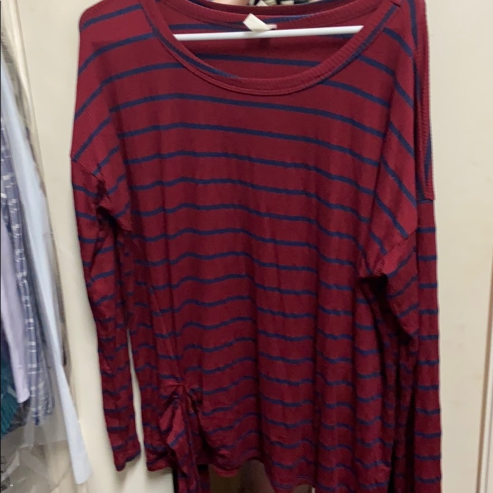 Red and blue striped blouse
